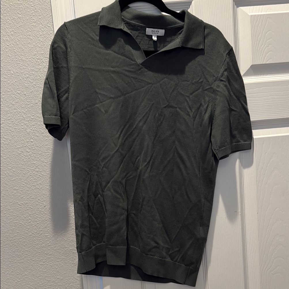 Reiss Men's Dark Green Merino Wool Polo Shirt